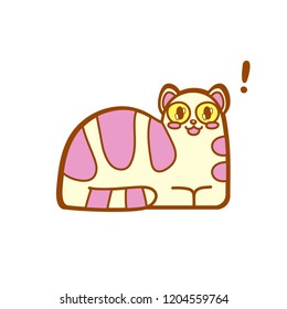 Vector illustration, simple encouraged cat in pastel pleasant colors. Line style. Applicable for funny greeting cards, stickers, t-shirt prints, banners etc.