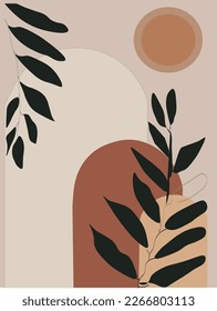 Vector illustration of simple figures, interior banner, abstraction in beige colors