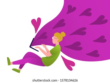 Vector illustration in simple flat style influencer girl, lifestyle blogger getting likes from her followers online 