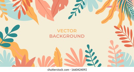 Vector illustration in simple flat style with copy space for text - background with plants and leaves - backdrop for greeting cards, posters, banners and placards - Shutterstock ID 1660424092