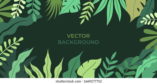 Vector illustration in simple flat style with copy space for text - background with plants and leaves - backdrop for greeting cards, posters, banners and placards