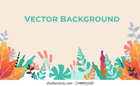 	
Vector illustration in simple flat style with copy space for text - background with plants and leaves - backdrop for greeting cards, posters, banners and placards - Shutterstock ID 1748901629