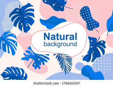Vector illustration in simple flat style with copy space for text - background with plants and leaves - backdrop for greeting cards, posters, banners and placards
