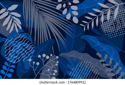 Vector illustration in simple flat style with copy space for text - background with plants and leaves - backdrop for greeting cards, posters, banners and placards