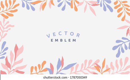 Vector illustration in simple flat style with copy space for text - background with plants and leaves - backdrop for greeting cards, posters, banners and placards