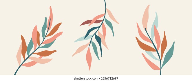 Vector illustration in simple flat style with copy space for text - background with plants and leaves - backdrop for greeting cards, posters, banners and placards