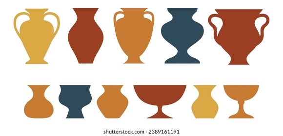 Vector illustration in simple flat style, flowers and plant pots and vases, design element for prints