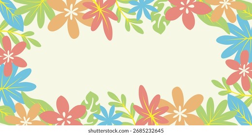 Vector illustration in simple flat style with copy space for text, background with plants and leaves, background for greeting cards, posters, banners and placards