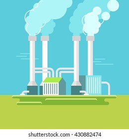 Vector illustration in simple flat style - alternative and renewable energy - geothermal power station with natural landscape