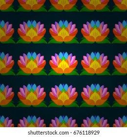 Vector illustration. Simple floral seamless pattern with small flowers. Elegant decorative ornament for fashion print, scrapbook, wrapping paper, wallpaper. Outline flowers on colorful background.