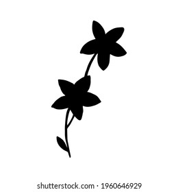 Vector illustration of a simple flower hand drawn in ink. Isolated botanical element black on a white background. Wild forest plant. Design for label, logo, template, print, card, icons.