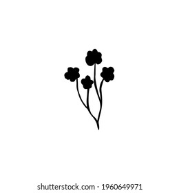 Vector illustration of a simple flower hand drawn in ink. Isolated botanical element black on a white background. Wild forest plant. Design for label, logo, template, print, card, icons.