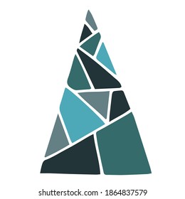 Vector illustration. Simple geometric Christmas tree in green colors isolated on white. Holiday  decoration design element. Hand drawn fir doodle clipart. For collage, card, poster, banner, wrapping.