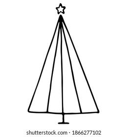 Vector illustration. Simple geometric Christmas tree isolated on white. Holiday New Year decoration design element. Hand drawn fir doodle clipart. For collage, card, poster, banner, gift wrapping.