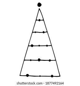 Ilustración vectorial. Simple árbol de Navidad geométrico aislado en blanco. Elemento de diseño de decoración de Año Nuevo feriado. Clíparte de fir doodle dibujado a mano. Para collage, tarjeta, afiche, pancarta, envoltura de regalo.