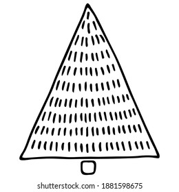 Ilustración vectorial. Simple árbol de Navidad geométrico aislado en blanco. Elemento de diseño de decoración de Año Nuevo feriado. Clíparte de fir doodle dibujado a mano. Para collage, tarjeta, afiche, pancarta, envoltura de regalo.