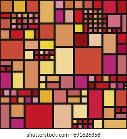 Vector illustration of simple geometric seamless pattern of small and big squares in chaotic spread.