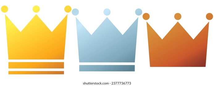 Vector illustration of Simple gradient crown set (gold, silver, bronze)