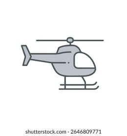 Ilustração vetorial de uma simples vista lateral cinza do helicóptero com lâminas e patins do rotor. Adequado para projetos relacionados a transporte, aviação, viagens e veículos