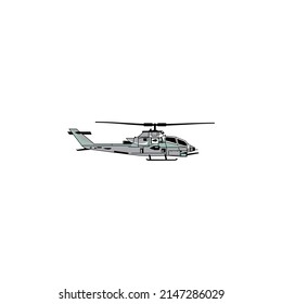 Vector illustration of a simple gunship helicopter with black outlines and a little bit of some soft color inside