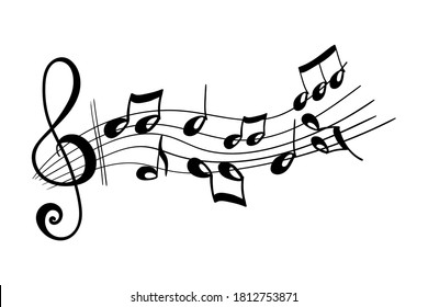 Vector illustration of simple hand drawn music note design element in doodle style isolated on white background.