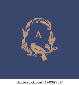 Ilustración vectorial en un estilo simple de mano y de linocut - impresión natural, patrón de diseño de afiches o logotipo - ilustración de primavera - aves y flores