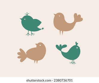 Vector illustration in simple hand drawn and linocut style - natural print, poster or logo design template - spring illustration - birds. Vector 10 eps.