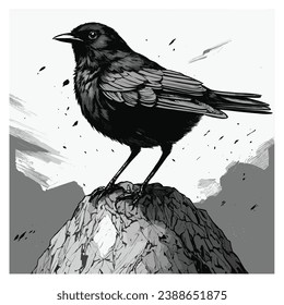 Vector illustration in simple hand drawn and linocut style - natural print, poster or logo design template - spring illustration - birds  10 Eps