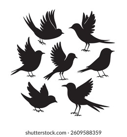 Vector illustration in simple hand drawn and linocut style - natural print, poster or logo design template - spring illustration - birds