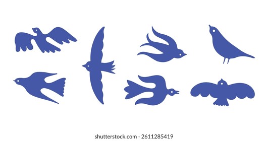 Vector illustration in simple hand drawn and linocut style - natural print, poster or logo design template - spring illustration - birds. vector eps file