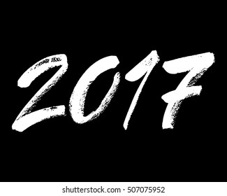 Vector illustration. Simple hand written date 2017 in white color on black background. Lettering. Calligraphic inscription.