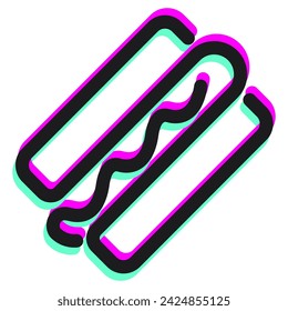 vector illustration of a simple hotdog icon with 3d glitch effect