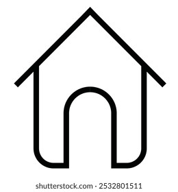 vector illustration of simple house 2D icon, line drawing style, black and white color.