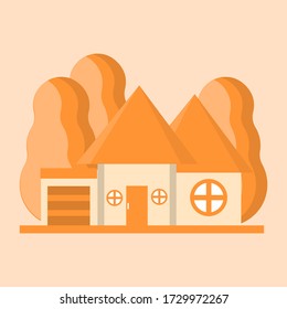 
vector illustration of a simple house with trees behind it