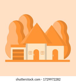 
ilustración vectorial de una casa simple con árboles detrás