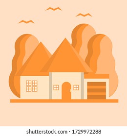 
vector illustration of a simple house with trees behind it