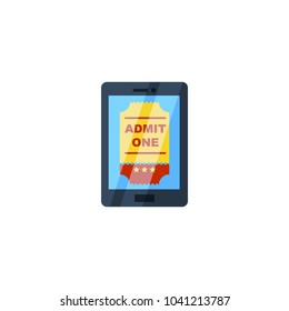 Vector illustration, simple icon of cinema tickets on a mobile phones screen isolated on a white background