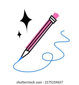 Vector illustration. Simple icon, pink pencil and line.