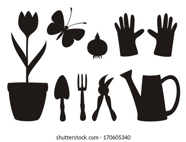Vector illustration of simple icons of garden tools
