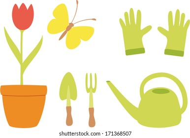 Vector illustration of simple icons of garden tools