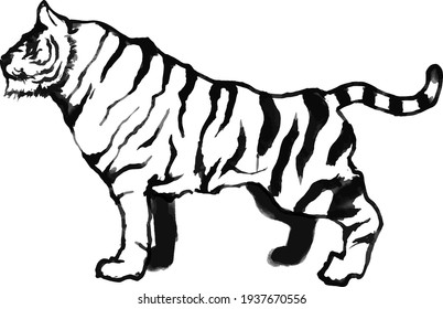 Vector illustration of simple ink painting of a tiger