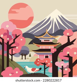A vector illustration of simple japan landscape travel background.