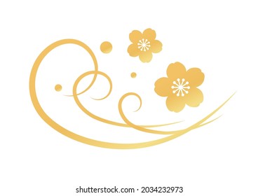 Ilustración vectorial de un diseño japonés simple con flores de ciruela y ondas salpicadas