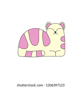 Vector illustration, simple kawaii cat in pastel pleasant colors. Line style. Applicable for funny greeting cards, stickers, t-shirt prints, banners etc.