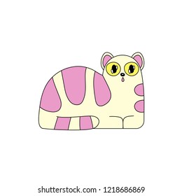 Vector illustration, simple kawaii cat in pastel pleasant colors. Line style. Applicable for funny greeting cards, stickers, t-shirt prints, banners etc.