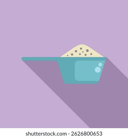 Ilustração vetorial de uma colher de detergente de roupa simples contra um fundo roxo
