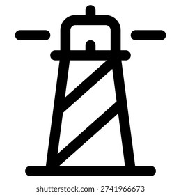 Vector illustration of a simple lighthouse icon, representing coastal guidance, maritime safety, and navigation.
