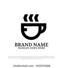 vector illustration of simple line coffee shop logo design,with line art, monogram style