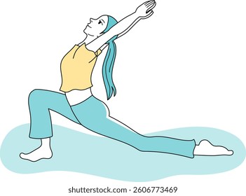 Vector illustration of a simple line drawing of a woman doing the yoga crescent pose