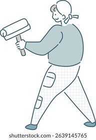 Vector illustration of a simple line drawing of a person painting